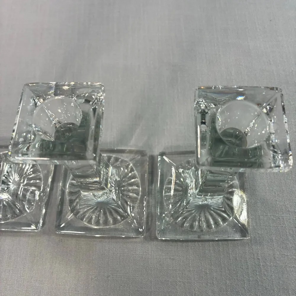 Vintage Clear Glass Candlestick Holders Set of 3 Square Base Taper Candle Holder